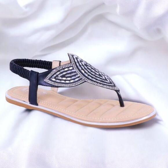 Italina Black & Silver Rhinestone Sandal - Picture 1 of 8